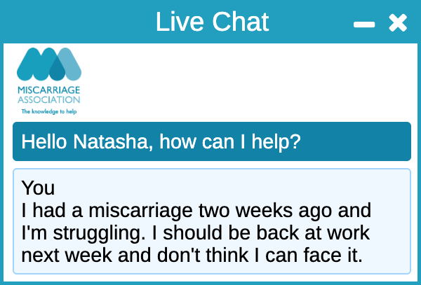 Miscarriage Association live chat screen