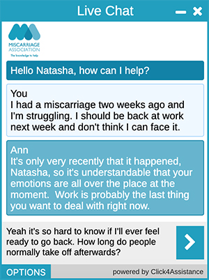Miscarriage Association live chat screen
