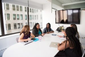 Women in an office meeting