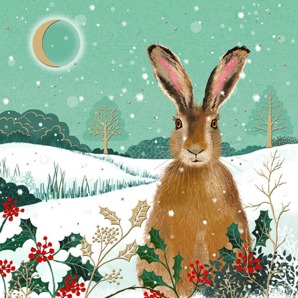 Christmas cards: Golden Moonlit Hare (Pack of 10)