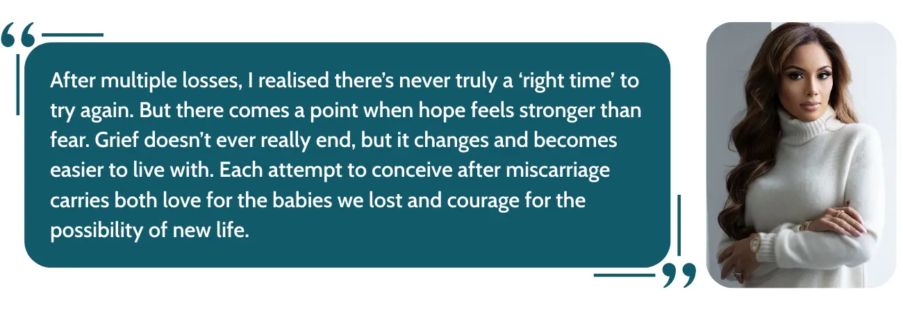 Portrait of miscarriage ambassador Nisha Begum Reedtz reflecting on multiple pregnancy losses and the decision to try again